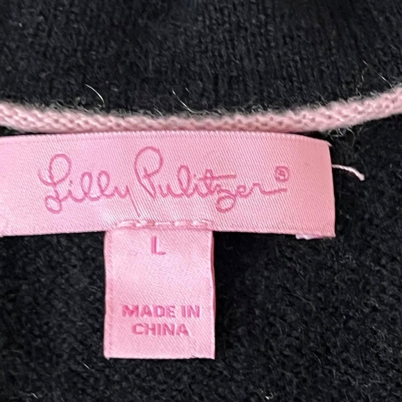 LILLY PULITZER Cashmere Cardigan Bow Buttons Black Size L - Picture 4 of 4
